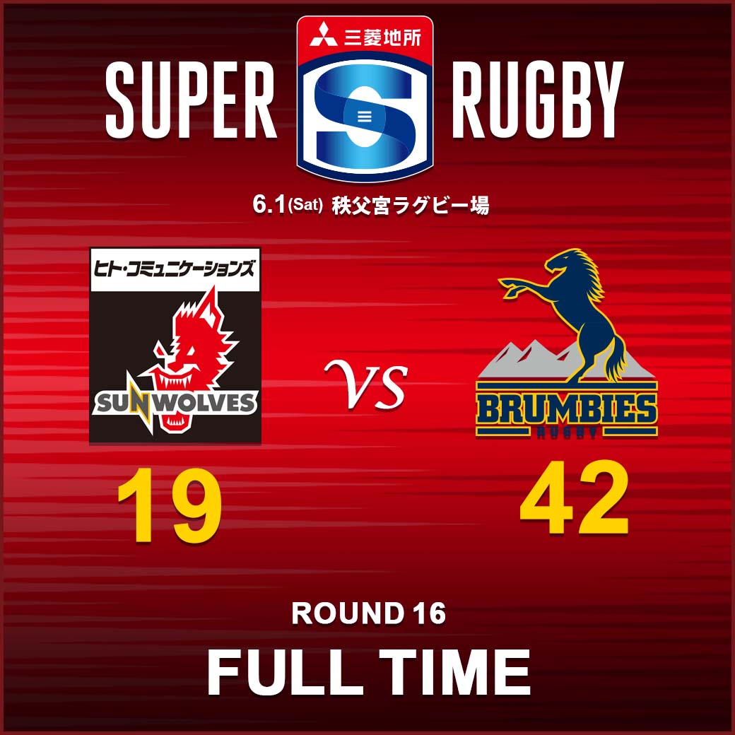FULL TIME<br>
SUPER RUGBY 2019 ROUND 16 vs.BRUMBIES