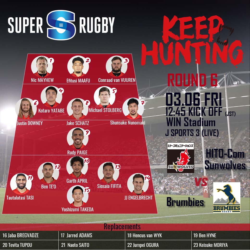 Starting Line up for Round 6, vs.Brumbies