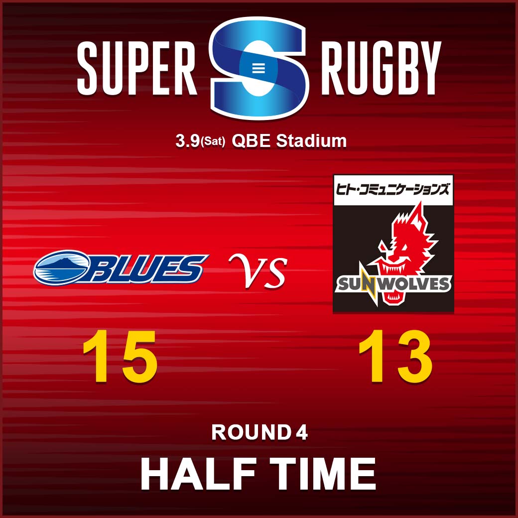 HALF TIME<br>
SUPER RUGBY 2019 ROUND 4 : vs.BLUES